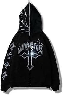 Gothic Rhinestone Zip-Up Hoodie