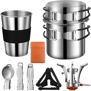 Stainless Steel Camping Cookware Set with Mini Stove