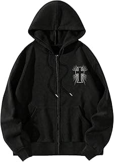 Wings Cross Print Goth Hoodie