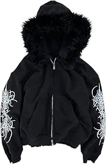 Grunge Fur Hood Zip-Up Hoodie