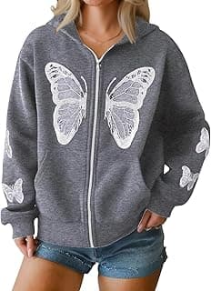 Butterfly Print Zip-Up Hoodie