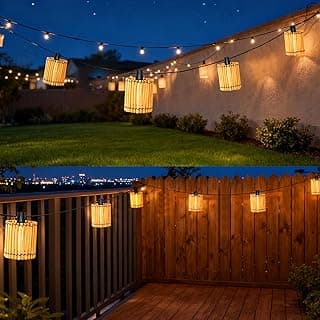 Rattan Lantern Solar String Lights