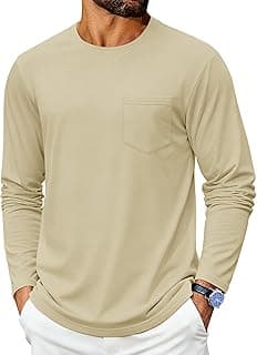 Men's Long Sleeve Cotton Crew Neck Pocket T-Shirt