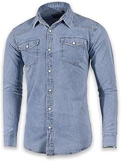 Men's Long Sleeve Double Pocket Snap Denim Shirt